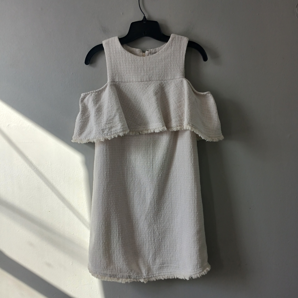 HD in Paris‎ Anthropologie Size XXSP Cold Shoulder Mini Dress Tweed Fringe Cream